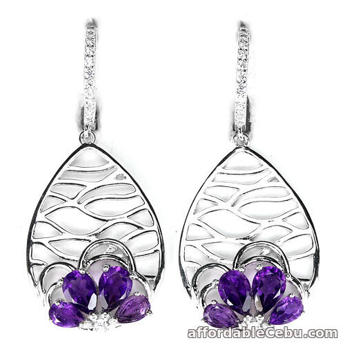 1st picture of Natural PURPLE AMETHYST Birthstone & CZ Sterling 925 Silver EARRINGS For Sale in Cebu, Philippines