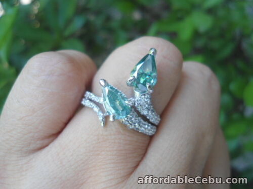 1st picture of 4.30 Bluish Green MOISSANITE Sub to Diamond & CZ 925 Silver Engagement RING S7.5 For Sale in Cebu, Philippines