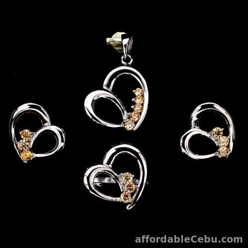 1st picture of CHAMPAGNE CUBIC ZIRCONIA 925 SILVER HEART Earrings Ring Pendant Jewelry SET For Sale in Cebu, Philippines