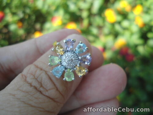 1st picture of Natural SKY BLUE TOPAZ, AMETHYST, CITRINE & CZ STERLING SILVER Flower RING S6.0 For Sale in Cebu, Philippines