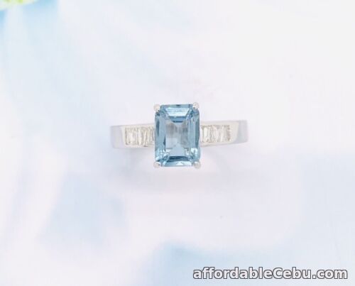 1st picture of 1.63 Carat Aquamarine w/ .128 CTW Diamond Ring 18k White Gold R172 sep For Sale in Cebu, Philippines