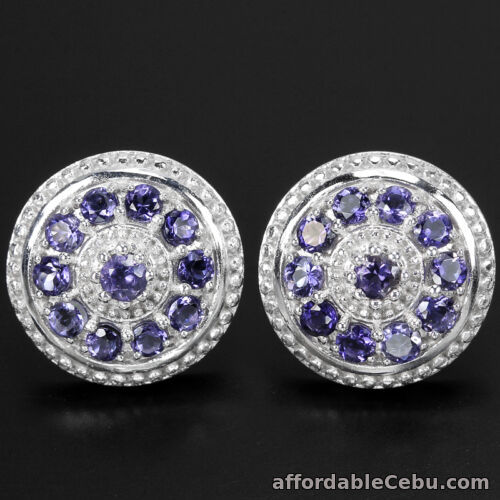 1st picture of Natural Purplish Blue IOLITE Stones Sterling 925 Silver Round EARRINGS For Sale in Cebu, Philippines