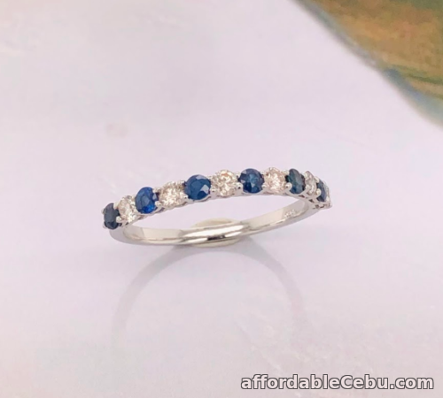 1st picture of SALE‼️.25 Carat Sapphire w/ .25 CTW Diamond Half Eternity Ring PLATINUM HE312 For Sale in Cebu, Philippines