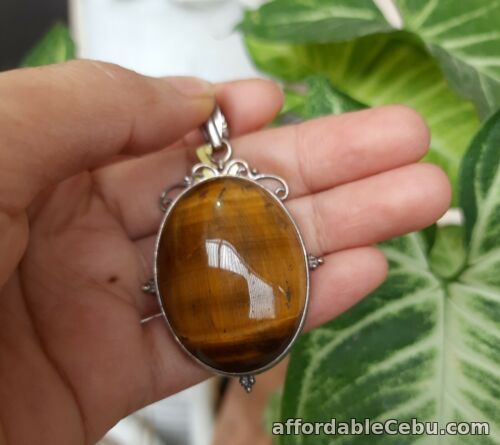 1st picture of 925 Silver Tigers Eye Big Oval Cabochon Pendant For Sale in Cebu, Philippines