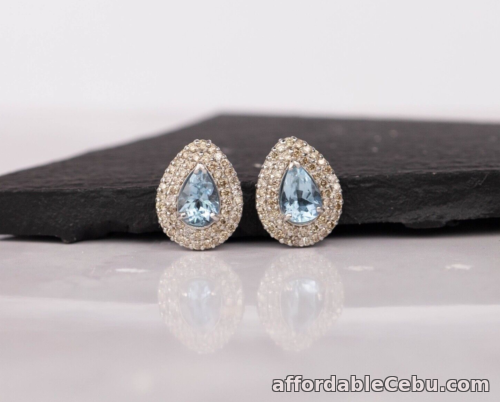 1st picture of SALE‼️.70 CTW Diamond Earrings w/ Aquamarine 18k White Gold E802 sep For Sale in Cebu, Philippines