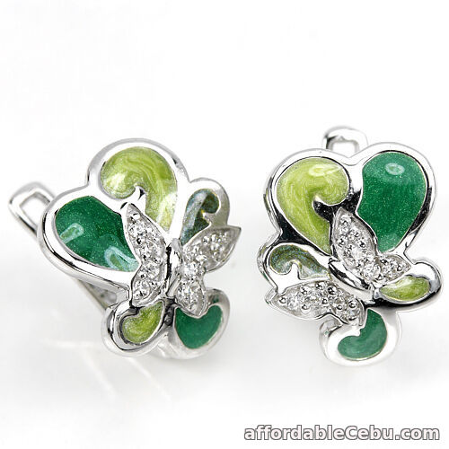 1st picture of Natural White CUBIC ZIRCONIA Sterling 925 Silver Enamel Butterfly EARRINGS Cute For Sale in Cebu, Philippines