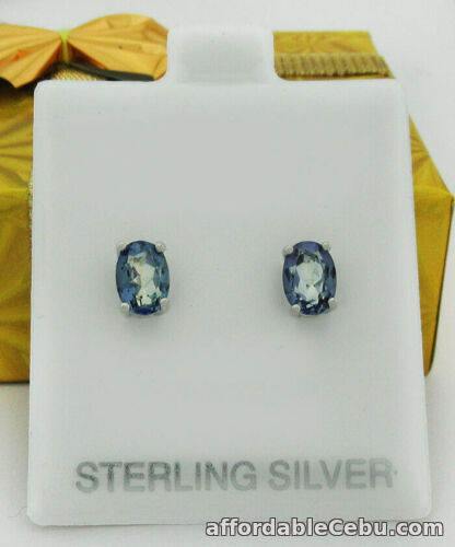 1st picture of NATURAL 2.08 Carats Blue IOLITE 925 Sterling Silver Stud Earrings Oval Nice For Sale in Cebu, Philippines
