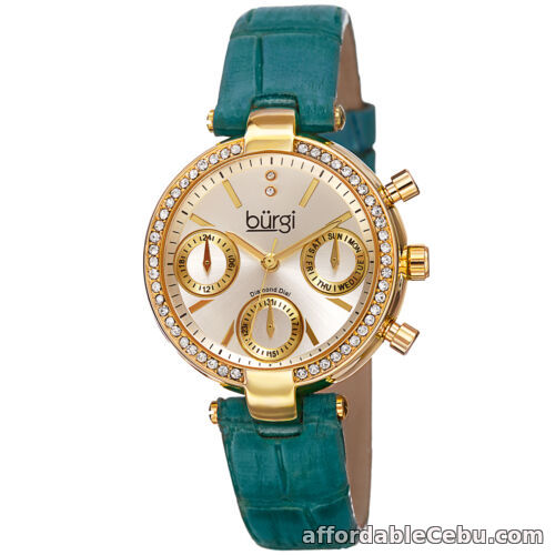 1st picture of New Women's Burgi BUR129GN Diamond Swiss Multifunction Green Leather Strap Watch For Sale in Cebu, Philippines