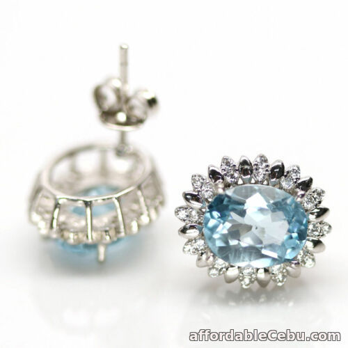 1st picture of NATURAL Sky BLUE TOPAZ and CZ Stones EARRINGS 925 STERLING SILVER 7.1x9.0mm Oval For Sale in Cebu, Philippines