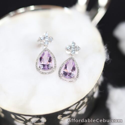 1st picture of Amethyst Dangling Earrings with .15 CTW Diamond 14k White Gold E336 sep For Sale in Cebu, Philippines