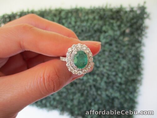 1st picture of SALE‼️1.81 Carat Emerald w/ 1.60 CTW Diamond Ring 18k White Gold R202 sep For Sale in Cebu, Philippines