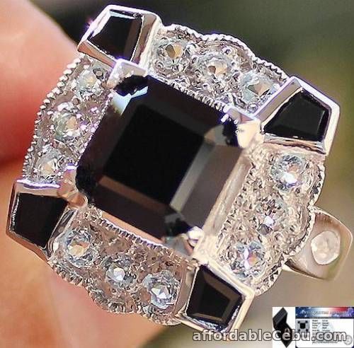 1st picture of Natural 6.0 Cts Art Deco Black SPINEL & W TOPAZ 925 Sterling Silver RING S7.5 For Sale in Cebu, Philippines