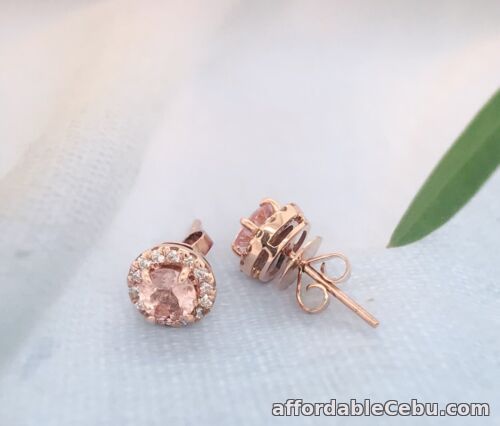 1st picture of .64 Carat Morganite w/.42 CTW Diamond Earrings 14k Rose Gold E563 sep For Sale in Cebu, Philippines