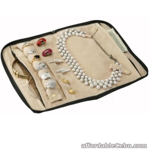 1st picture of Leather Jewelry Travel Case, Two Zippered Pockets for Necklaces Rings Earrings For Sale in Cebu, Philippines