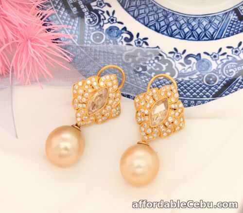 1st picture of 2.10 Carat Diamond Yellow Gold Detachable Dangling Pearl Earrings 14K E326 sep For Sale in Cebu, Philippines
