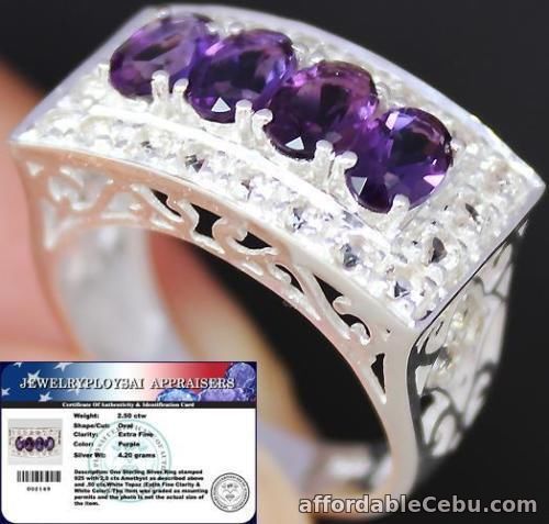 1st picture of Natural 2.50Cts AMETHYST & White TOPAZ 925 Sterling Silver RING S7.5 ChunKY BOLD For Sale in Cebu, Philippines