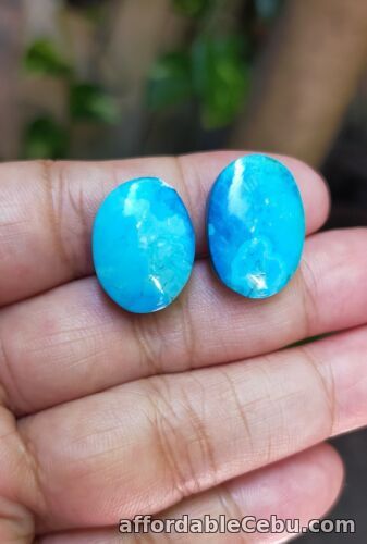 1st picture of 26 Carats 2pcs NATURAL Morenci TURQUOISE Oval Cabochon 18x13x5mm Arizona A For Sale in Cebu, Philippines