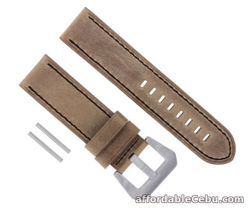 1st picture of 24MM PAM LEATHER STRAP WATCH BAND FOR 44MM PANERAI GMT 1950 WATCH SAND BLACK ST For Sale in Cebu, Philippines