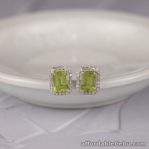 1st picture of SALE‼️2.20 CTW Peridot w/.26 CTW Diamond Earrings 18k White Gold JS173E sep For Sale in Cebu, Philippines