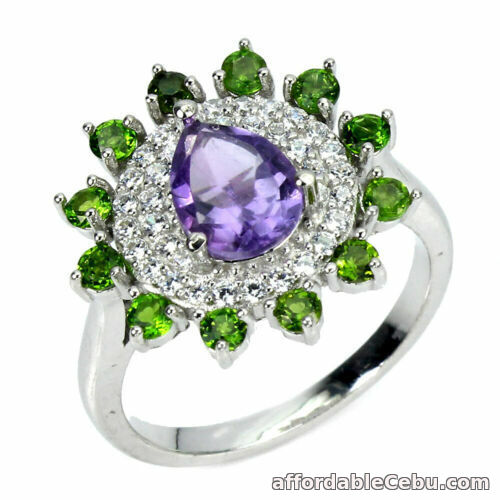 1st picture of Natural Amethyst 8x6mm & Chrome Diopside & White CZ STERLING SILVER RING S7.0 For Sale in Cebu, Philippines
