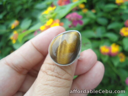 1st picture of Sterling Silver Bezel Set Natural Tiger's Eye Ring S9.0 BoLd ChunKy Hand Made For Sale in Cebu, Philippines