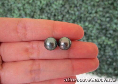 1st picture of 9.2mm South Sea Gray Pearl Earrings 14k White Gold E534 sep For Sale in Cebu, Philippines