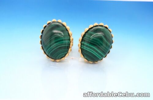 1st picture of 6.25 Carat Malachite Earrings 14k Yellow Gold E403 sep For Sale in Cebu, Philippines