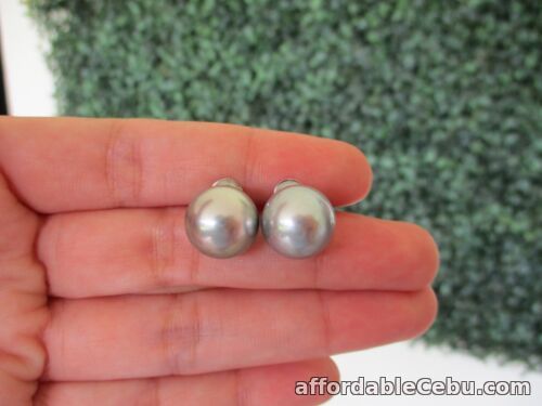 1st picture of 12.3mm South Sea Light Gray Pearl Earrings 14k White Gold E532 sep For Sale in Cebu, Philippines