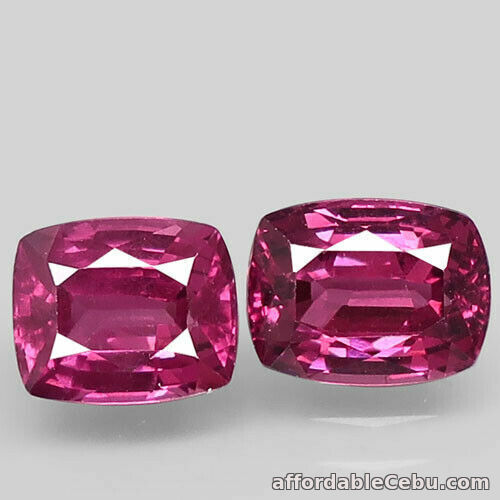 1st picture of 2.08 Carats 6x5mm Pair NATURAL Rhodolite GARNET Purplish Pink Cushion For Sale in Cebu, Philippines
