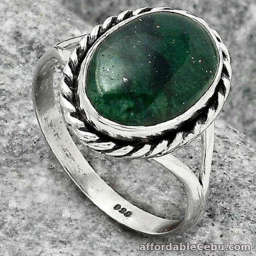 1st picture of Natural Green AVENTURINE  925 Sterling Silver Ring S8.5 Oval Cabochon For Sale in Cebu, Philippines