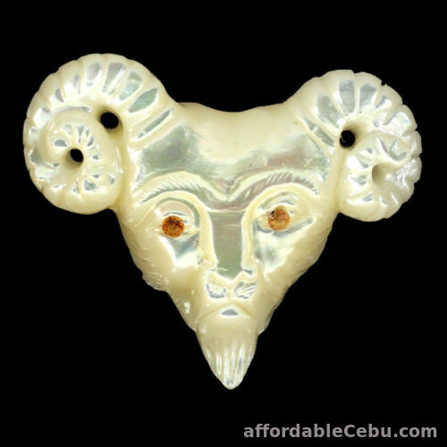 1st picture of 32.38 Carat Natural White Mother of Pearl & Sapphire Goat Carving can be Pendant For Sale in Cebu, Philippines