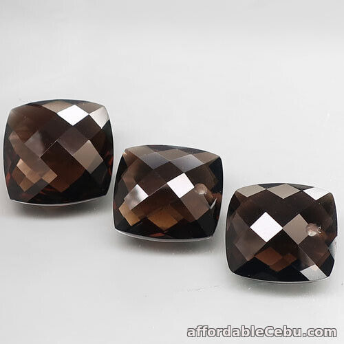 1st picture of 14.73 Cts 3pcs Lot NATURAL SMOKY QUARTZ Cushion Checkerboard 11.6x10.6mm Drilled For Sale in Cebu, Philippines