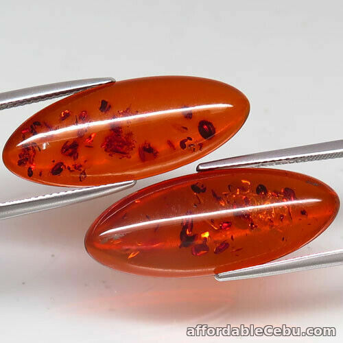 1st picture of 8.62 Carats Pair Natural Rich Orange AMBER Poland Marquise Cabochon 30x12mm For Sale in Cebu, Philippines