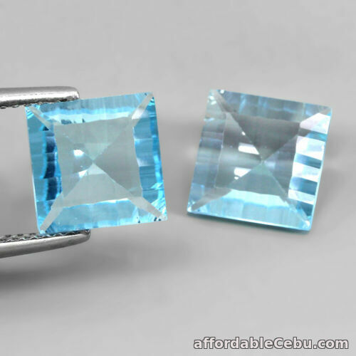 1st picture of 6.78 Carats IF Pair NATURAL Sky Blue TOPAZ for Setting 9x9mm Square Concave Cut For Sale in Cebu, Philippines