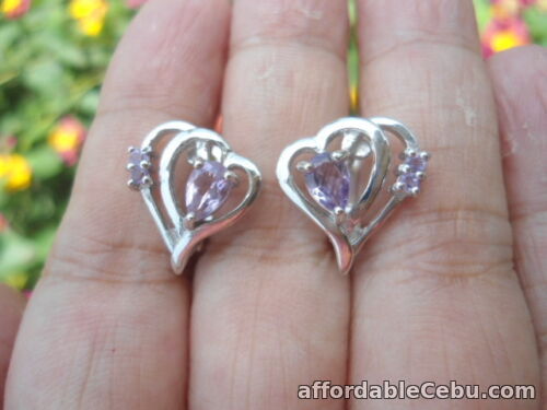 1st picture of Natural Purple AMETHYST Sterling 925 Silver Heart EARRINGS For Sale in Cebu, Philippines