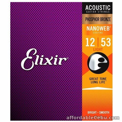 1st picture of Elixir 16052 Nanoweb Acoustic Guitar Strings Light 12-53 Phosphor Bronze For Sale in Cebu, Philippines