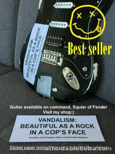 1st picture of Kurt Cobain VANDALISM Strat guitar Beautiful Rock Cop Face STICKER Fender For Sale in Cebu, Philippines