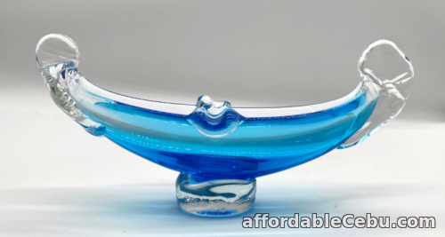 1st picture of Mid Century Ventitian or Murano Art Glass Gondola Ashtray Blue Clear Hand Blown For Sale in Cebu, Philippines