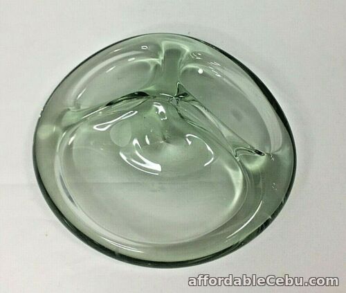 1st picture of Art Glass Mid Century Round Clear Blown Three Section Candy Dish or Ashtray For Sale in Cebu, Philippines