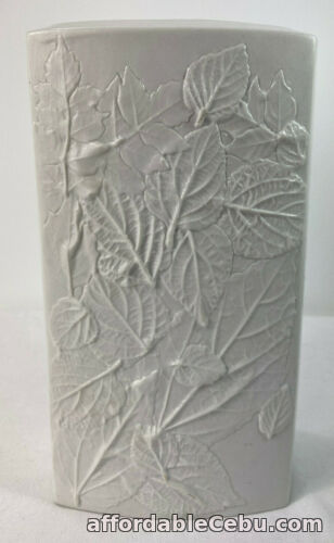 1st picture of Naaman Israel Vintage 70's Modernist Leaf Leaves Design White Porcelain Vase For Sale in Cebu, Philippines