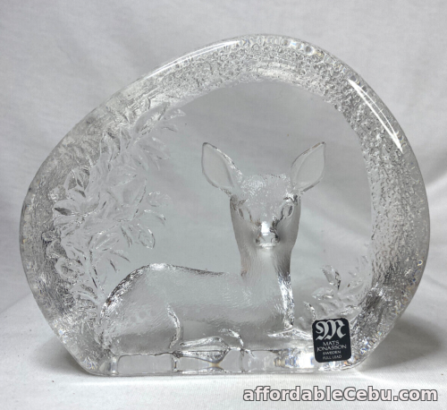 1st picture of Mats Jonasson Intaglio Lead Glass Paperweight Deer Sculpture Swedish Signed 3283 For Sale in Cebu, Philippines