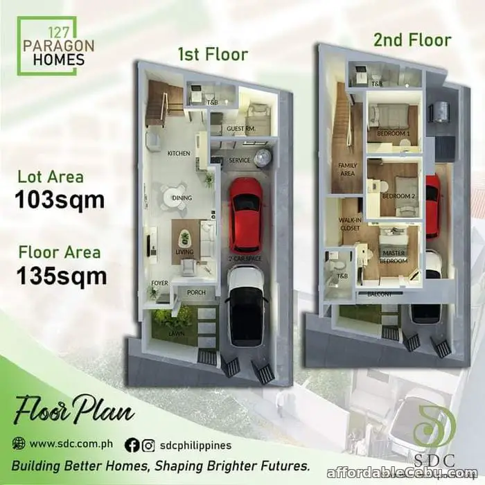 2nd picture of 127 PARAGON HOMES Our unit price is 7.3M (RFO already) HOME FEATURES:  2-Storey Duplex House ☑️ Lot Area: 103sqm & 104sqm ☑️ Floor Area: For Sale in Cebu, Philippines