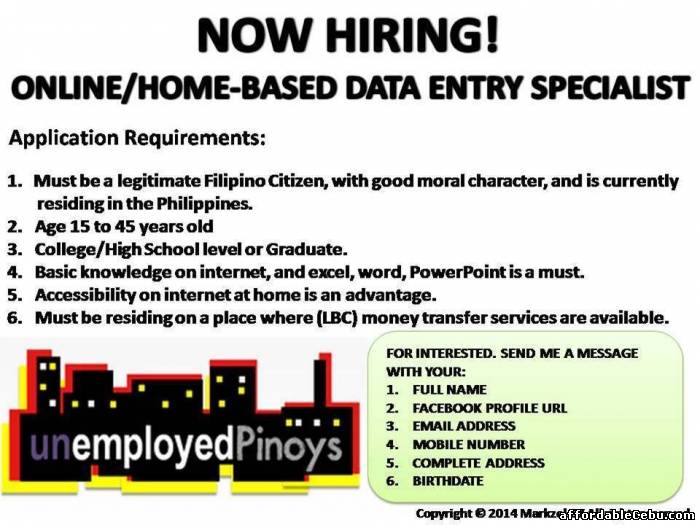 1st picture of Online Work in Home (DATA ENTRY) Looking For in Cebu, Philippines