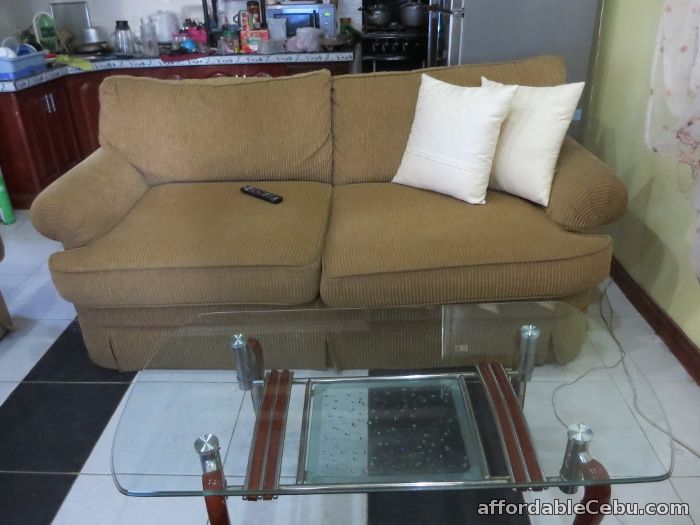 Corduroy Sofa set with center and corner table For Sale 