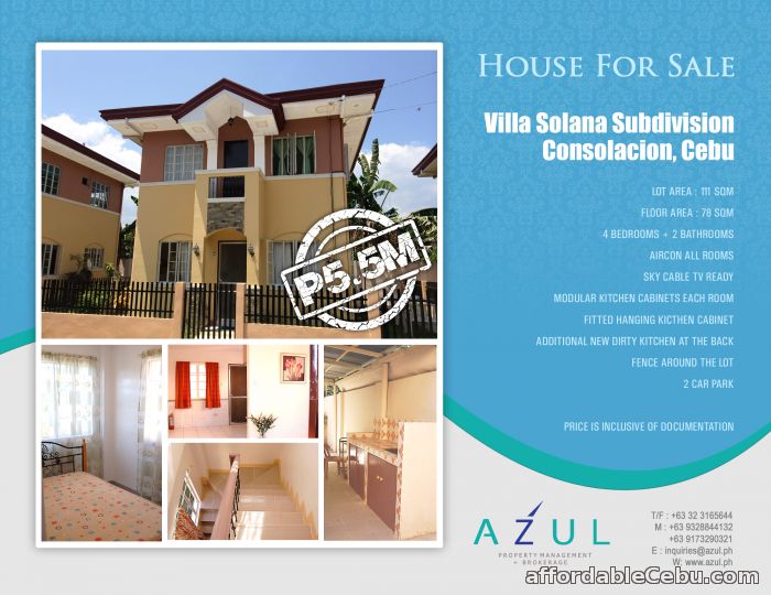 1st picture of HOUSE FOR SALE @ VILLA SOLANA For Sale in Cebu, Philippines
