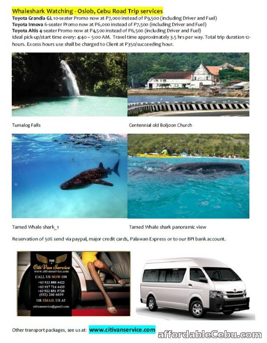2nd picture of Cebu Rent a Car & Van - Whaleshark Watching - Oslob, Cebu Road Trip services For Rent in Cebu, Philippines