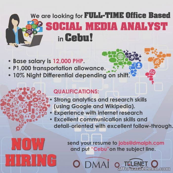 1st picture of We're Hiring Social Media Analyst Announcement in Cebu, Philippines