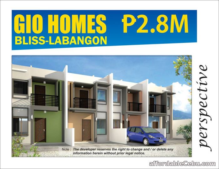 1st picture of Pre-Selling Townhouse Unit in Gio Homes Bliss-Labangon, Cebu City For Sale in Cebu, Philippines