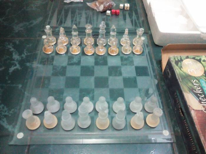 Glass Chess Backgammon and Checkers 3 in 1 board set For