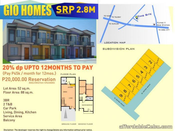 1st picture of Gio Homes SRP - Just 2 mins Away from SM Seaside City (2.8M) For Sale in Cebu, Philippines